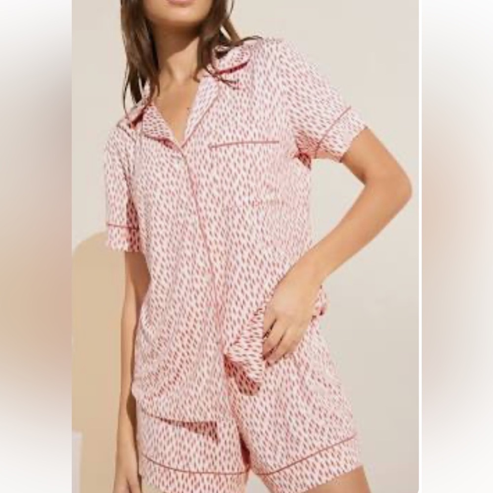 Eberjey Gisele Printed TENCEL Modal Relaxed Short PJ Set Diamond Rouge Pink